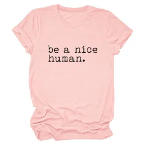 Camiseta rosa de manga corta con estampado casual mujer cuello redondo top elegante