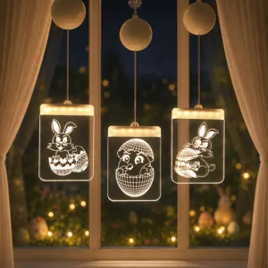 Paashaas Ei LED Hanglamp Acryl Raamdecoratie Warm Licht Feest Thuisdecoratie Warm Wit