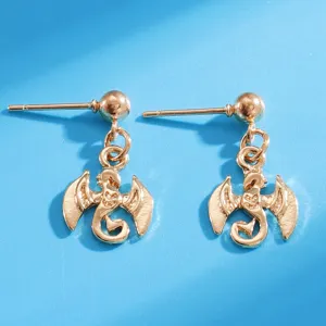 Gold-tone miniature flying dragon stud earrings, chic European style gothic jewelry for women.