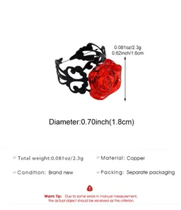 Chic black openwork ring featuring a bold red rose statement design for women and girls.