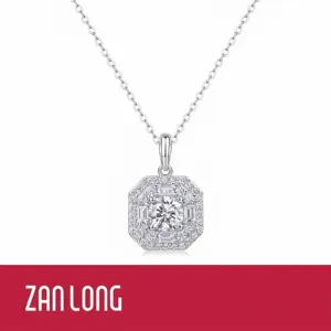 Luxus S925 Sterlingsilber Achteck Halo Moissanit Anhänger Halskette 18K Weißgold Vergoldet Hochzeit Schmuck Für Damen Geschenk