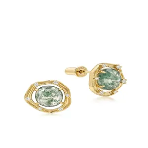Exquisite 925 sterling silver moss agate earrings, vintage green stone stud jewelry for women