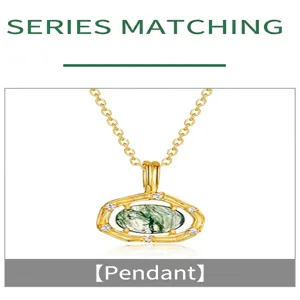 Green moss agate pendant necklace s925 silver vintage style minimalist fashion jewelry piece