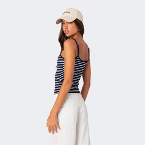 Women's striped camisole top, slim fit sleeveless tank shirt for summer casual daily wear.