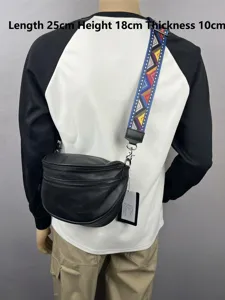 Men black dome crossbody bag with colorful guitar strap retro daily casual shoulder pack