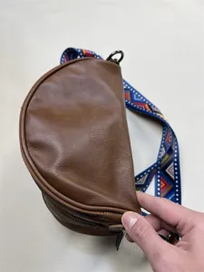Brown dome crossbody bag with colorful strap casual retro shoulder bag for daily use