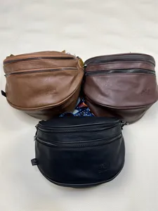 Three-box men fashion spherical shoulder bag casual retro crossbody bag with multi zippers.