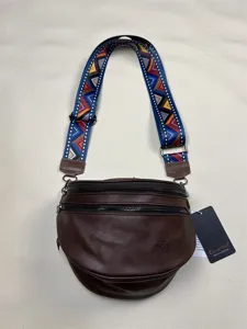 Threebox stylish round shoulder bag with colorful retro strap for men and women casual daily.