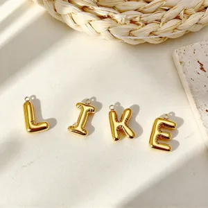 Gold balloon letter pendants stainless steel necklace charms alphabet jewelry accessory.