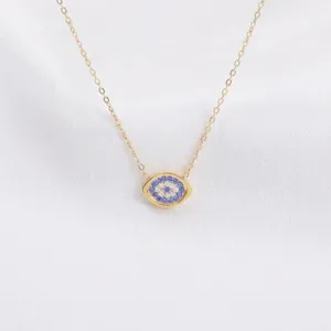 Stainless Steel Evil Eye Pendant Necklace For Women Micro Inlaid Zirconia Blue White Geometric Clavicle Chain Jewelry Gift