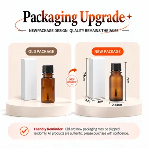 Brown glass nail care liquid bottle with white packaging box, showing dimensions and details.