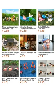Resin miniature landscape ornaments for terrarium decor, cute animal figurines details.