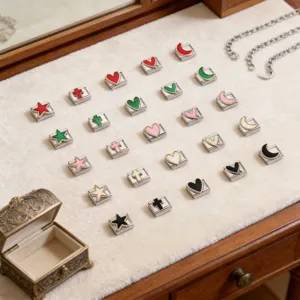 Edelstahl Italienisch Modular Charm Links Bunt Stern Mond Kreuz Herz Emaille Strass DIY Armband Schmuckherstellung Zubehör