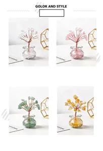 Natuurlijke kristal geldboom edelsteen boom variant details, handgemaakte koperdraad decor