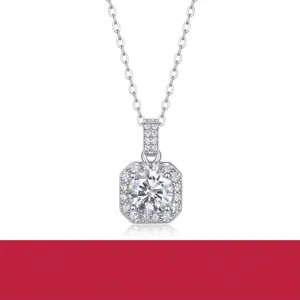Collana con Ciondolo in Argento Sterling 925 Diamante di Laboratorio Moissanite Halo Quadrato Gioielli Donna Matrimonio