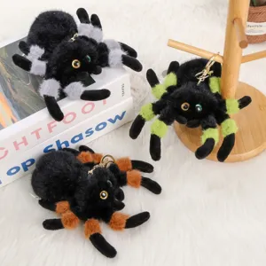 Simulation Spider Pendant Plush Toy Cute Big Eyes Stuffed Animal Doll Fluffy Spider Bag Charm Keychain Gift
