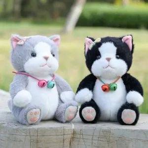 Cute Sitting Cat Plush Toy With Bell And Bowknot Stuffed Animal Doll Soft Plush Home Decor Girl Gift