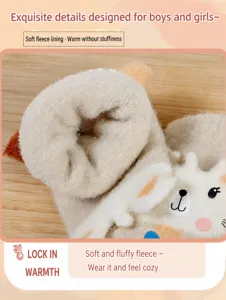 Kids winter warm plush half-finger flip gloves cute animal cartoon design soft knit mitts