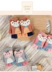 Children cute cartoon half finger knitted gloves autumn winter warm flip top mittens for kids