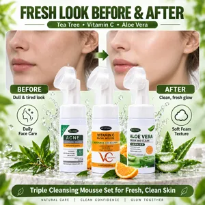 Gezichtsreinigingsmousse set met tea tree, vitamine C en aloe vera voor een frisse huid.