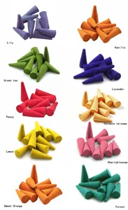 Natural cone incense for indoor relaxation and odor removal, colorful aromatic set with scents.