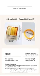Candy color seamless high elastic hair tie detail view showing dimensions and weight info.