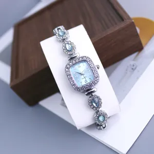 Elegant women rhinestone square watch blue dial fashion quartz bracelet wristwatch