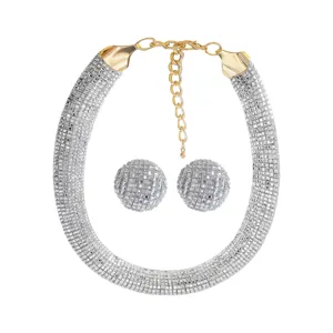 Elegant fashion jewelry set with mesh collar necklace and matching round earrings for parties.