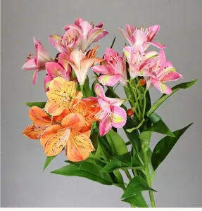 Artificial Alstroemeria flower bouquet close-up, vibrant floral arrangement for home decor detail.
