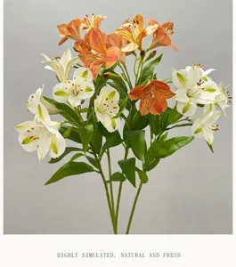 Detailed view of high-quality artificial alstroemeria flower bouquet, perfect for home decor.