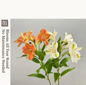 Artificial alstroemeria lily flower detail, high quality faux floral decor for home.