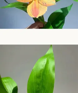 Close-up detail of artificial alstroemeria flower, showing realistic petal texture and vibrant color.