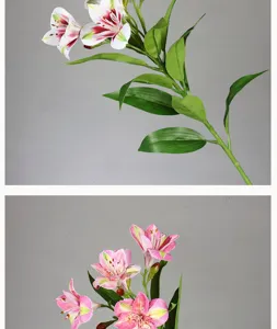 Artificial alstroemeria flowers detail view, lifelike silk floral decor for home and office.