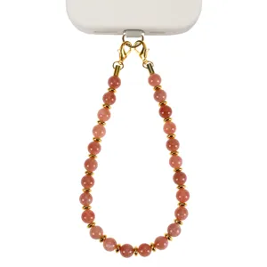 Cordino per telefono in perline di pietra naturale con chiusure in metallo dorato, perle rosa 8mm
