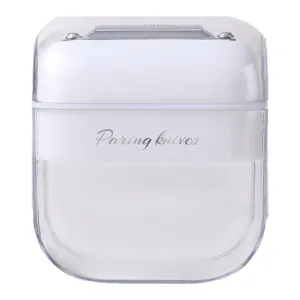 Portable vegetable fruit peeler with clear cover, white compact handheld kitchen peeling tool.