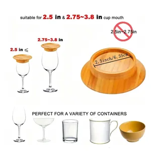 Bamboo Wooden Cup Lid Coaster Candle Jar Lid for Wine Glass Container 2.5 to 3.8 Inch