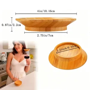 Bamboo wood wine glass lid and coaster multi-functional cup topper for daily home use.
