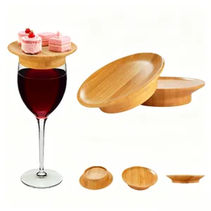 Bamboo wine glass topper lid and coaster multi-functional wooden cover set for home party use.
