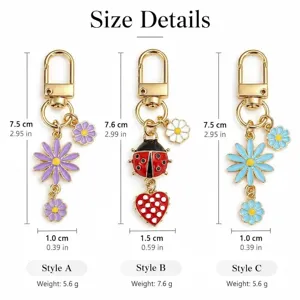 Joli porte-clés en métal coccinelle fleur charmant pendentif de sac détails de taille