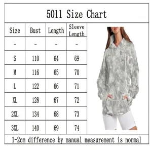 Women casual print hooded sweatshirt size chart with detailed measurements and model