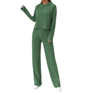 Ensemble survêtement en tricot décontracté pour femme sweat à capuche pantalon large