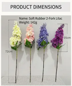 Detailed size view of artificial lilac flower soft rubber 2-fork bouquet with clear height specs