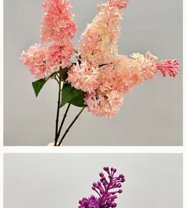 Artificial lilac flower detail, soft rubber material, realistic home decor floral display.