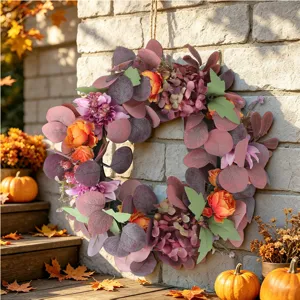 Autumn artificial flower peony hydrangea wreath for front door wall home Thanksgiving decor