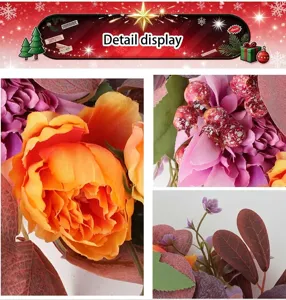 Artificial peony flower garland wreath autumn Thanksgiving home decor detail display