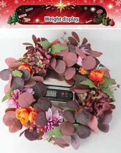 Autumn artificial flower peony and hydrangea wreath weight display detail view 1023g