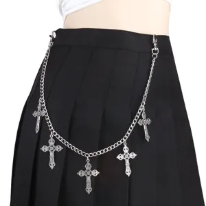 Punk gothic cross waist chain metal pants chain hip hop body jewelry for women skirt.