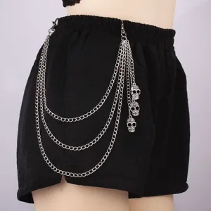 Punk metal pants chain waist chain with cool skull pendants for hip hop street style fashion apparel