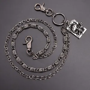 Punk hip hop metal pants chain with skull pendant, cool wallet chain for streetwear jeans.