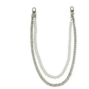 Double layer pearl and metal chain detail, cool hip hop style pants chain and waist accessory.